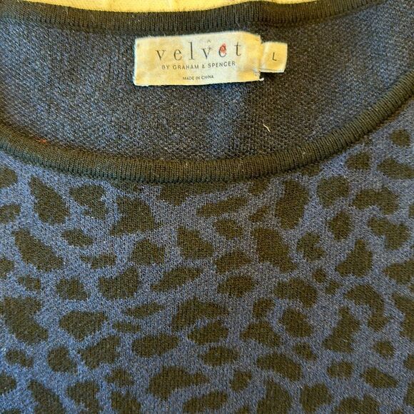 Velvet animal/abstract print pullover blue‎ and black - Picture 2 of 5